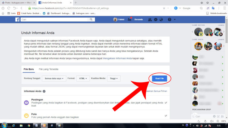 Cara Mengunduh Salinan Informasi di Facebook (Foto, video, dll) 5