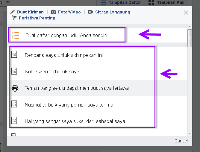 Cara membuat status "daftar/list" di facebook 6