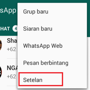 cari setelan atau setting di aplikasi whatsapp