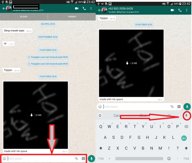 Cara mengetik dengan suara (men-dikte) di WhatsApp 10 klik tombol voice typing di keyboar kamu