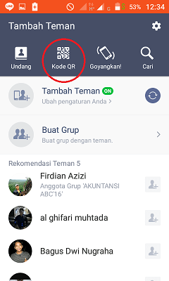 Cara mencari dan menambahkan teman di Line 6 Tampilan submenu "Kode QR" pada line lite