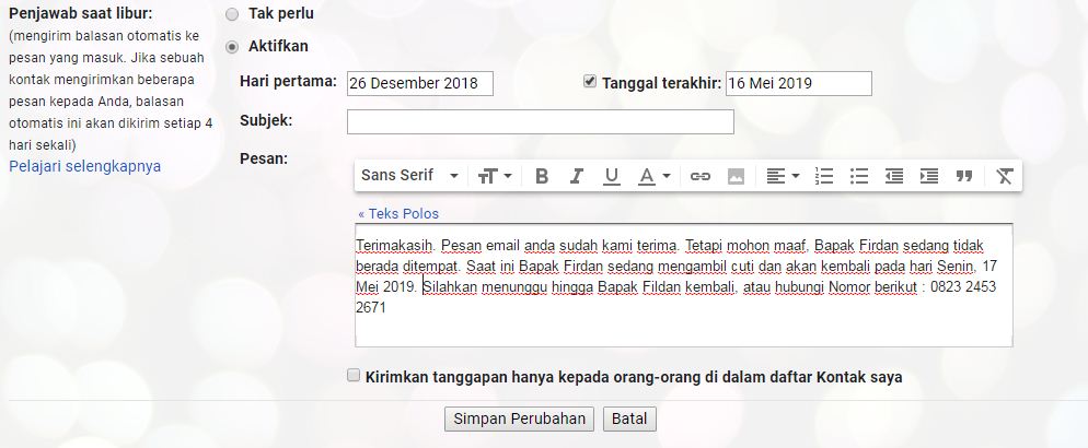Contoh kalimat balasan email otomatis di berbagai keadaan 4 Contoh kalimat balasan email saat cuti dari kantor