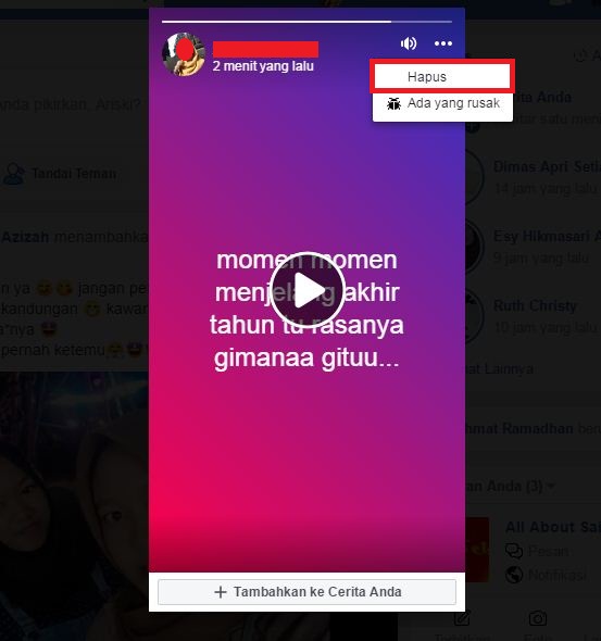 Cara membuat dan melihat stories di Facebook 5 Menghapus stories di Facebook