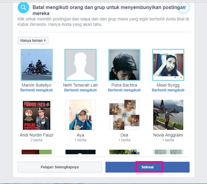 Cara menyingkirkan status/feed dari teman fb tanpa ketahuan 16 Daftar pilihan unfollow