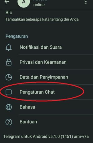Tampilan menu yang terdapat di Telegram