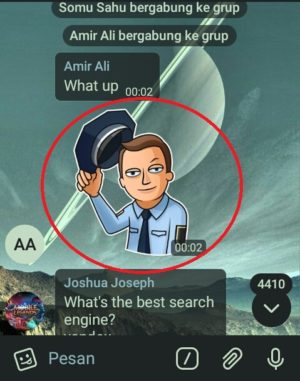 Cara cari dan download ratusan stiker di Telegram 8 Contoh Salah satu sticker yang terdapat dalam grup Telegram