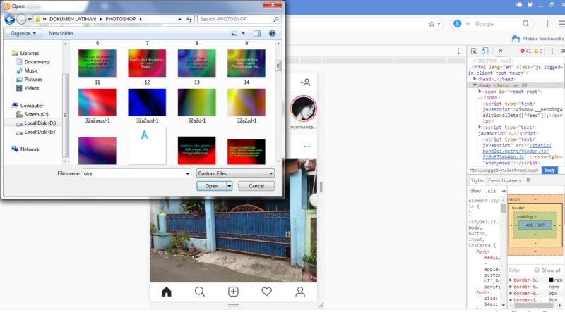 Cara membuat snapgram (instastory) lewat PC/laptop 4 Memilih foto atau video yang akan dijadikan stories