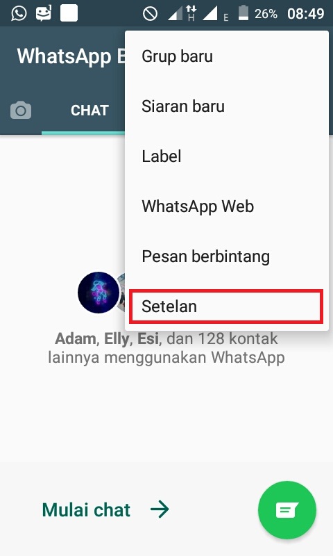 "Setelan" untuk masuk kedalam pengaturan Whatsapp bisnis