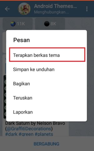 "Terapkan berkas tema" untuk menginstal tema di Telegram