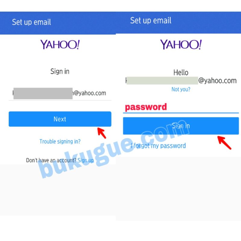Gamnbar 2.4 Ketik alamat Email Yahoo, kemudian Password/sandi dan ketuk Sign in