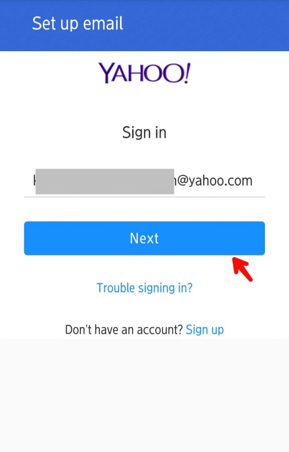 Gambar 2.4 Ketik alamat Email Yahoo, kemudian Password/sandi dan ketuk Sign in
