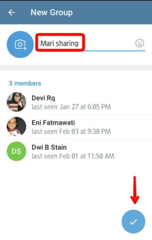 Cara buat dan setting group di Telegram 5 Ubah nama grop, lalu tap tanda ceklis