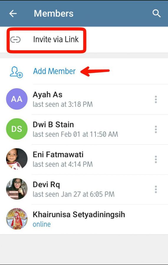 Add Member/tambah anggota group, atau invite via link