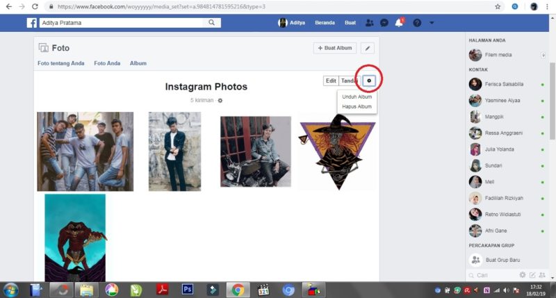 Tampilan icon setting pada  album foto facebook.