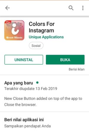 Tampilan aplikasi "Colors for Instagram" di Play Store
