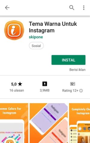 Tampilan aplikasi "Tema warna untuk Instagram" di Play Store