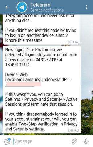 Gambar 4. Inbox di HP Telegram Services notifications di 