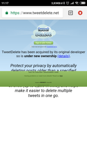 Laman utama tweetdeete.net