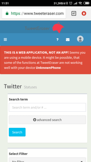 Laman untuk menghapus tweet yang ingin dihapus