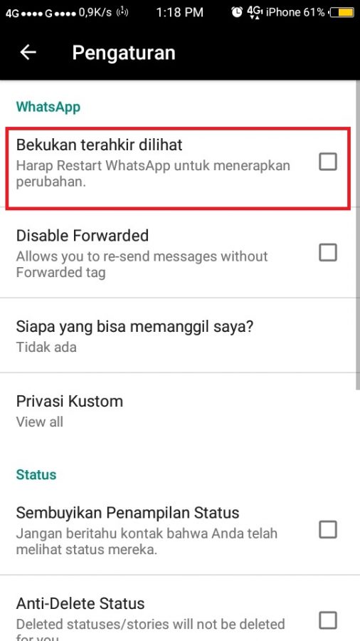 Cara menyembunyikan status "online" whatsapp (terlihat seperti offline) 10
