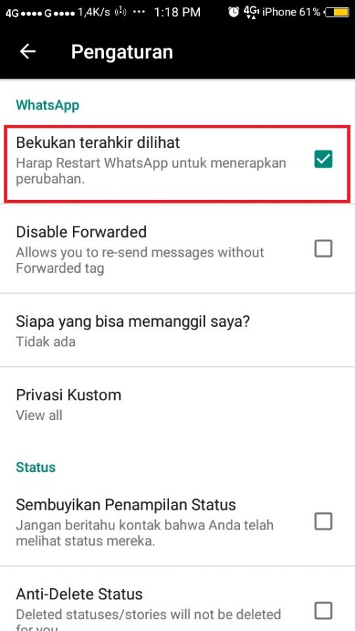 Cara menyembunyikan status "online" whatsapp (terlihat seperti offline) 12