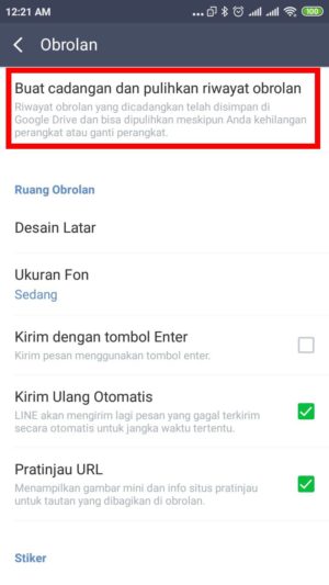 klik buat cadangkan dan pulihkan riwayat obrolan