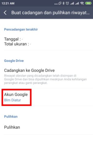 klik "akun google" untuk menghubungkan ke Google Drive