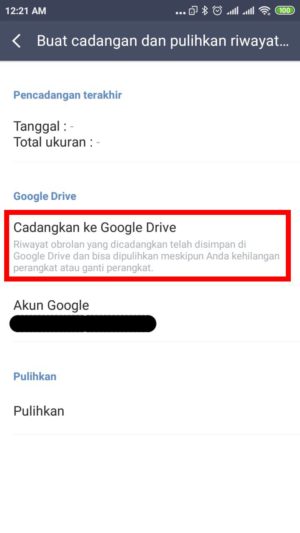 klik cadangkan ke Google Drive