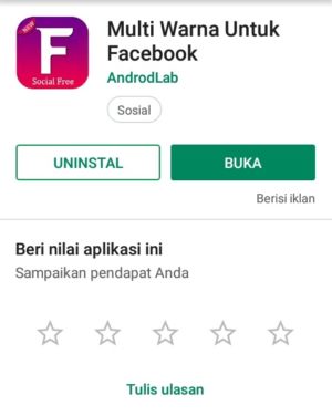 Tampilan aplikasi "Multi Warna untuk Facebook" di Play Store