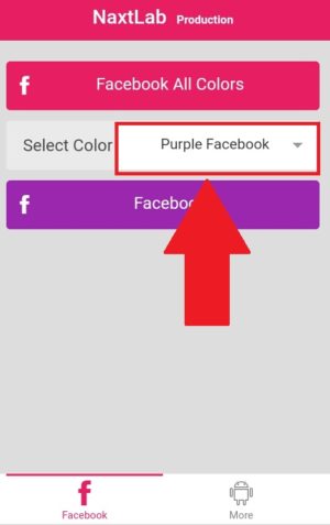 Tampilan halaman awal aplikasi "Warna pink untuk Facebook"
