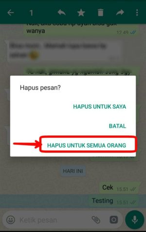 Cara agar chat whatsapp tidak bisa di hapus pengirim 1 Tap hapus untuk semua orang