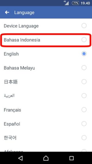 Cara ganti bahasa di facebook untuk yang gaptek 4 Tap bahasa Indonesia