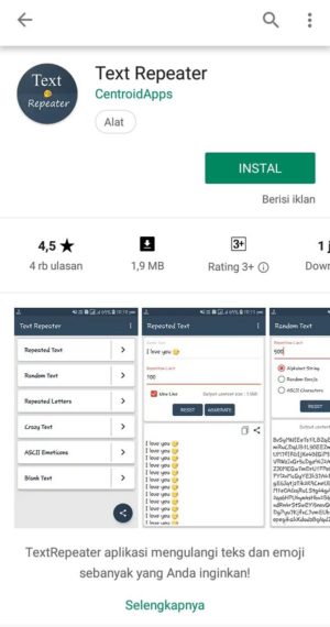 Cara nge-bom chat dan grup di whatsapp 1 Tampilan aplikasi Text Repeater di Play Store