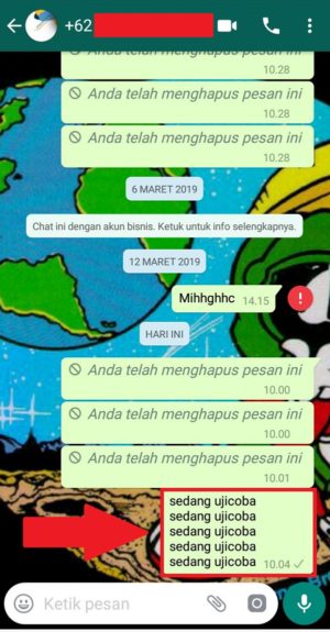 Cara nge-bom chat dan grup di whatsapp 6 Contoh hasil bom chat menggunakan menu "Repeated Text" pada aplikasi Text Repeater
