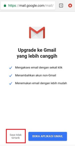 Halaman Gmail versi web browser