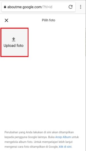 "Upload foto" untuk memilih foto yang akan dijadikan profil