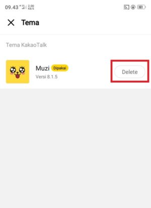  Pilih "delete" untuk mengembalikan tema KakaoTalk menjadi default