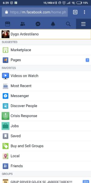 Cara membuat Fanspage Facebook lewat HP 2 masuk ke menu "Pages"