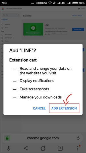 Add extention untuk menambahkan ekstensi Line.