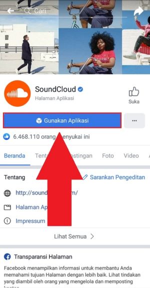 "Gunakan aplikasi" untuk masuk ke situs resmi Soundcloud