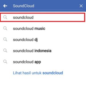 Ketikkan "Soundcloud" di kotak pencarian Facebook