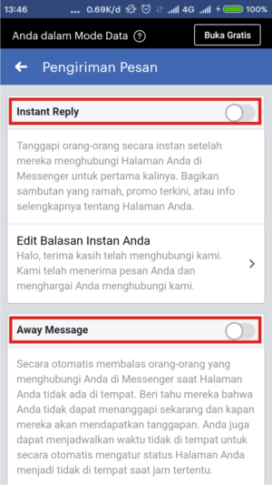Ada dua opsi yang bisa kamu pilih, Instant Reply dan Away Message.