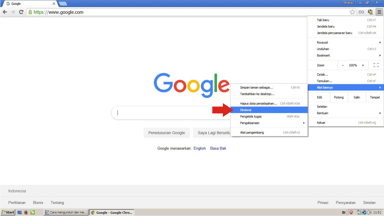 Buka Google Chrome dan cari ekstensi.