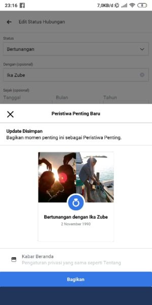 Cara menambahkan atau mengubah status hubungan facebook 22 Pilih Bagikan