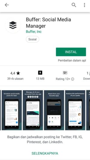 6 aplikasi untuk mengelola banyak medsos secara bersamaan 2 Tampilan aplikasi Buffer di Playstore
