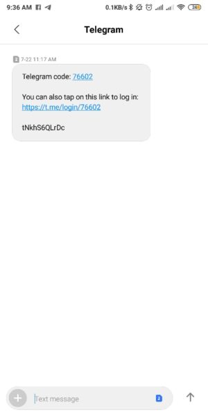 Cara login dua (atau lebih) akun telegram dalam 1 HP 5 Masukkan Kode Yang Dikirim Lewat SMS