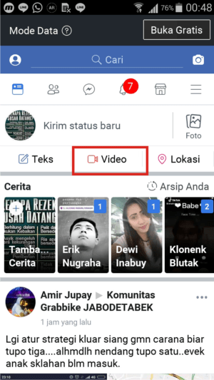 Gambar 2. Tampilan Facebook Lite di Hp Kitkat. Fitur siaran langsung tidak tersedia.