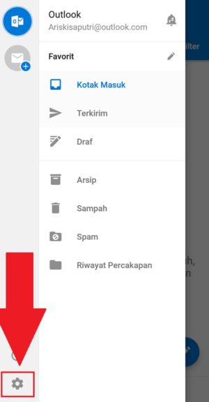 Pilih ikon gerigi untuk menampilkan berbagai pengaturan yang tersedia di aplikasi Outlook Mobile