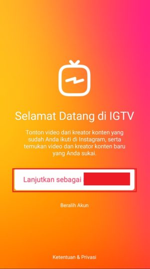 Tampilan halaman awal aplikasi IGTV