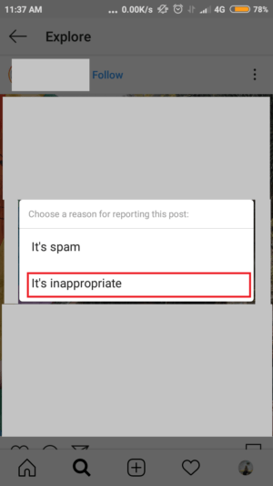 pilih apakah postingan yang kamu laporkan merupakan spam atau postingan yang tidak layak